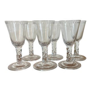 Antique 19th Century English George III Anglo Irish Facet Cut Crystal Sherry Wine Glasses - Set of 6 For Sale