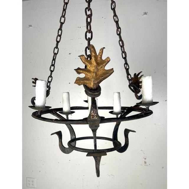 Six Light Spanish Wrought Iron Chandelier For Sale - Image 4 of 11
