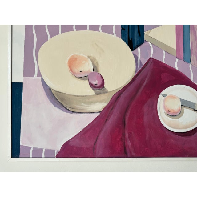Large - 1993 Vintage Still Life “Stripe Cloth” Oil Painting by S. Lewis/ Sold For Sale In Miami - Image 6 of 11