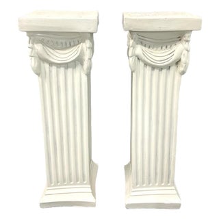Antique Neoclassical Column Pillar Pedestals, Grecian Roman Style, Pair For Sale