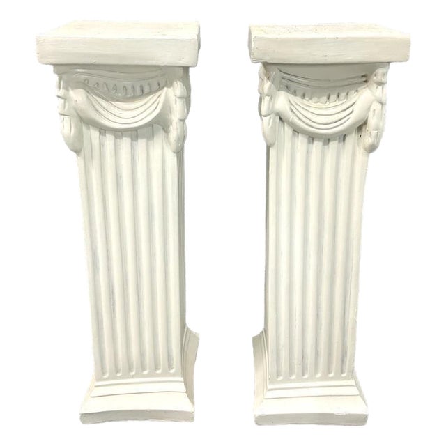 Antique Neoclassical Column Pillar Pedestals, Grecian Roman Style, Pair For Sale