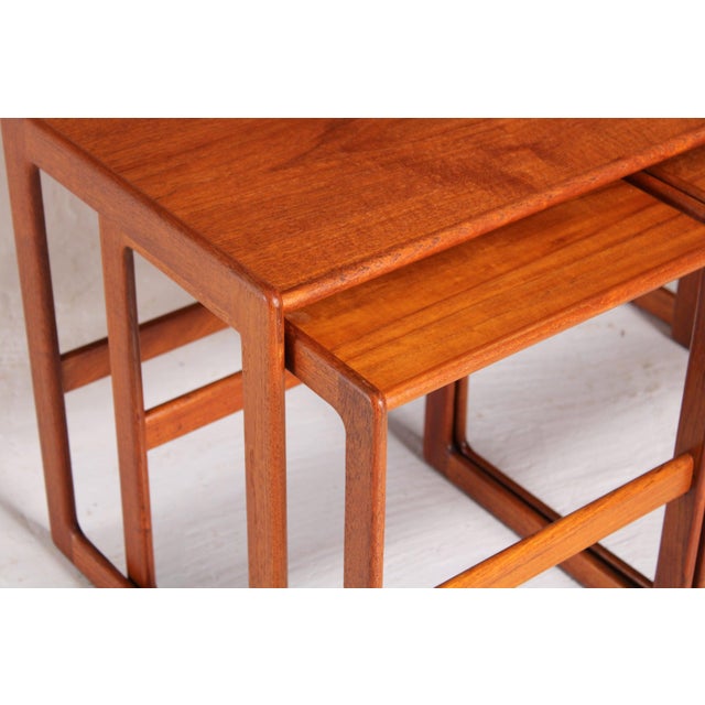 Mid-Century Modern Danish Teak Nesting Tables by Arne Hovmand Olsen for Mogens Kold, 1960s, Set of 3 For Sale - Image 3 of 12