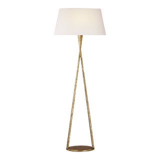Ian K. Fowler by Visual Comfort Signature Cesta 60" Sculpted Floor Lamp in Gilded Iron with Linen Shade For Sale