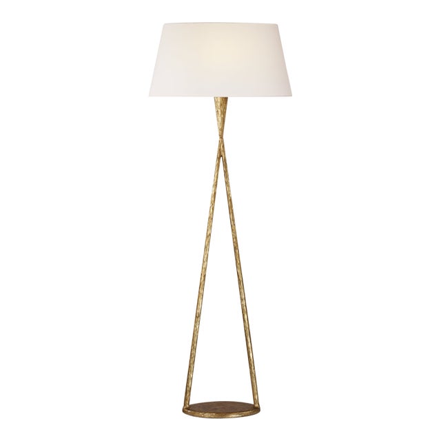 Ian K. Fowler by Visual Comfort Signature Cesta 60" Sculpted Floor Lamp in Gilded Iron with Linen Shade For Sale