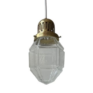 Scandinavian Art Deco Grenade Pendant Lamp in Brass and Checkered Glass, 1930s For Sale