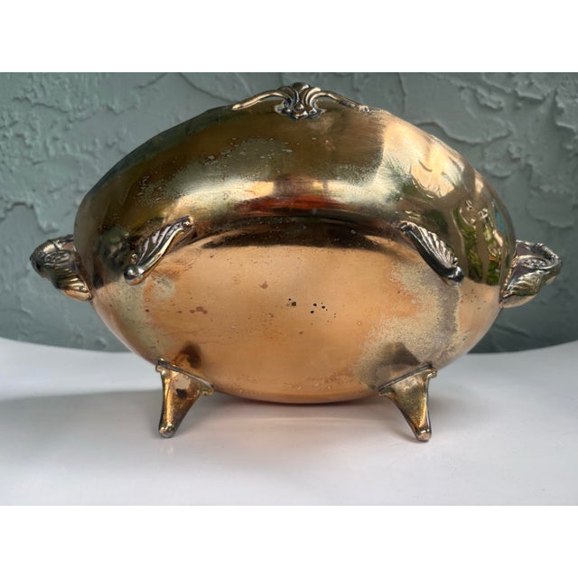 Vintage Silver-Plated Footed Jardiniere Centerpiece Bowl With Dragon Handles and Fleur-De-Lis Mounts For Sale - Image 11 of 12