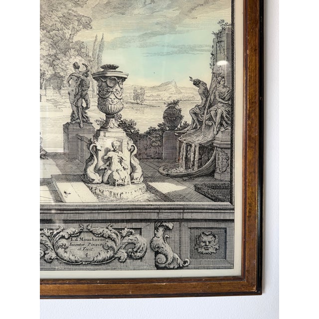 Black Vintage French Architectural Landscape Engraving, Framed For Sale - Image 8 of 12