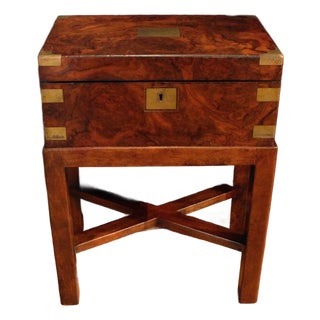 C. 1860 Burl Walnut English Lap Desk on Custom Side Table Stand For Sale
