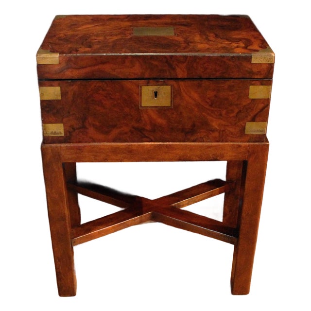 C. 1860 Burl Walnut English Lap Desk on Custom Side Table Stand For Sale