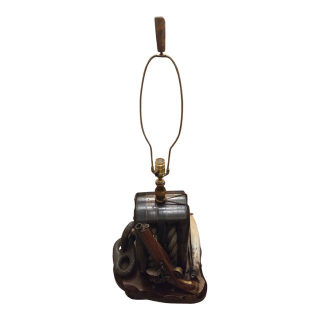 Vintage Pirates Caribbean Table Lamp Flintlock Block Tackle Pulley Nautical Maritime For Sale