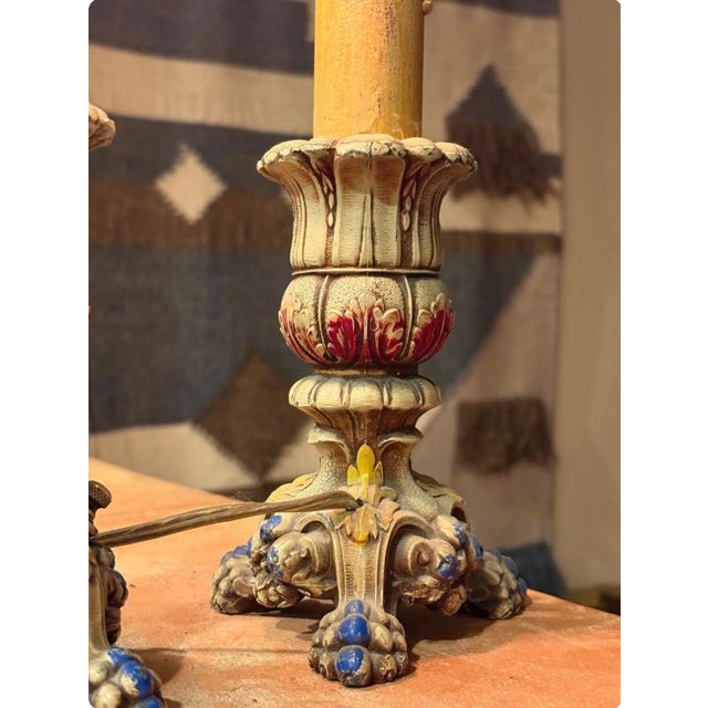 1920s Antique Painted Cast Iron Table Lamps by Roberts Set of 2 For Sale - Image 5 of 13