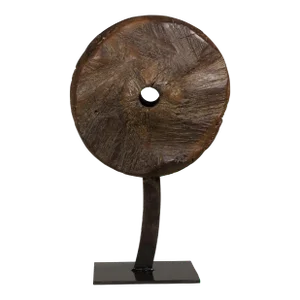 19th Century Ancient Indian Cart Wheel Mounted on Custom Black Lacquered Base