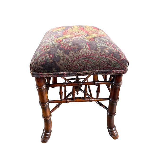 Vintage Faux Bamboo Stool in Ralph Lauren "Hunting Manor Paisley" Fabric For Sale - Image 15 of 17