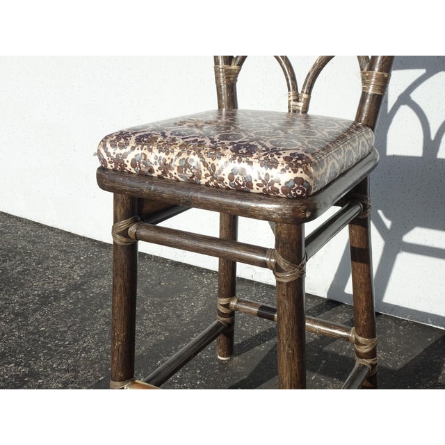 Brown Pair of Vintage McGuire Barstools Bar Stools W Leather Straps and Brass Footrest For Sale - Image 8 of 18