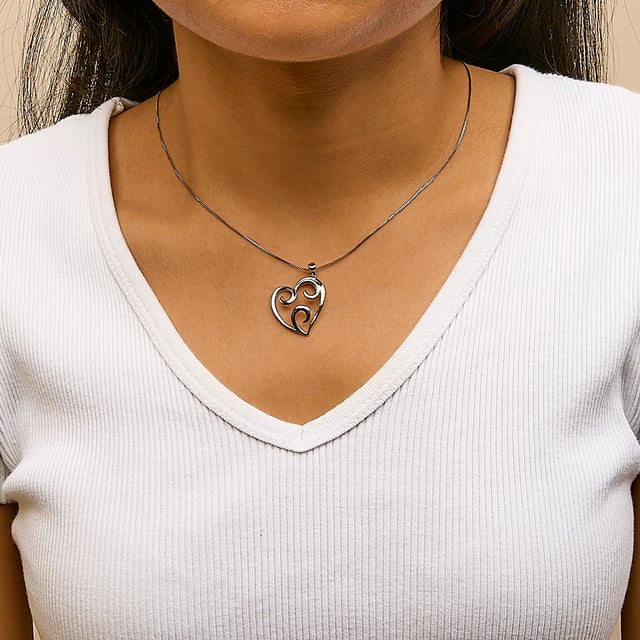 10K Yellow Gold Over .925 Sterling Silver Open Heart with Swirls 18" Box Chain Pendant Necklace For Sale - Image 4 of 5