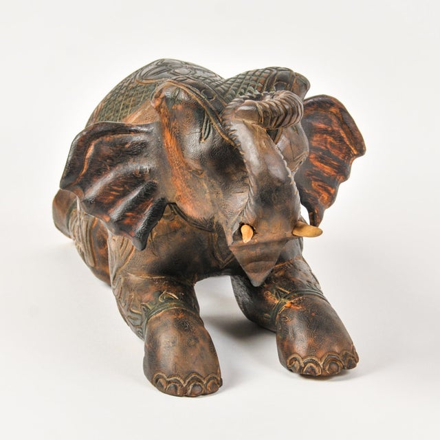 Mid 20th Century Vintage Thai Hand Carved Elephant Taper Candle Holder For Sale - Image 5 of 13