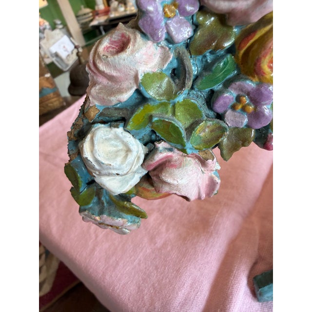 Victorian Carved Painted Wooden Basket & Flowers For Sale - Image 9 of 17
