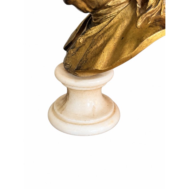 Stone 19th Century French Gilt Bronze Bust of Benjamin Franklin After Houdon on Marble For Sale - Image 7 of 11