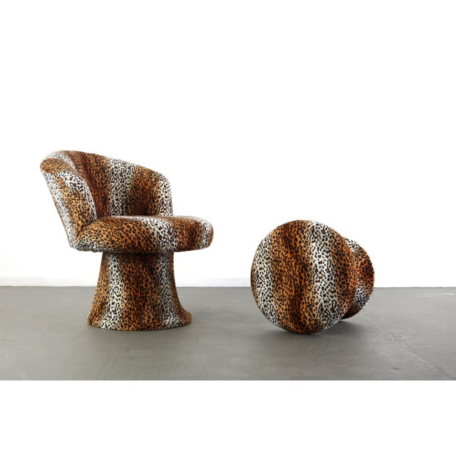 Mid-Century Modern 1970s Mid Century Modern Leopard Print Tulip Chair and Ottoman Set - 2 Pieces For Sale - Image 3 of 7