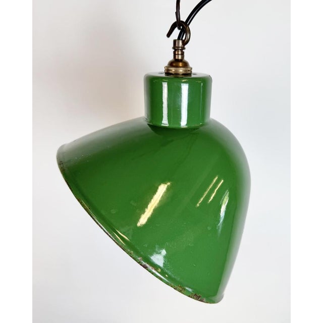 Metal Industrial Green Enamel Factory Pendant Lamp, 1960s For Sale - Image 7 of 17