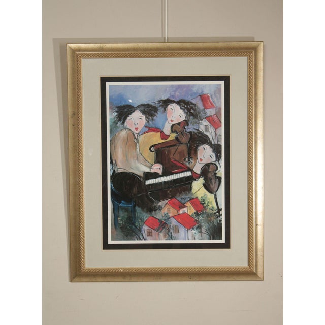 Quality Custom Framed Print of Three Musical Sisters by Patricia Nguyen Minh-Hong (Vietnamese/Canadian, B. 1956)