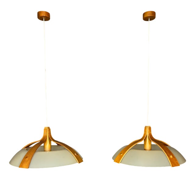 Mid-Century Space Age Layered Walnut Model 328 Pendants from Temde, 1960s, Set of 2 For Sale