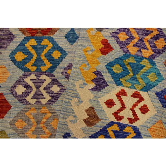 Textile Bohemian Tribal Kilim Hand-Woven Wool Rug - 5′3″ × 6′5″ For Sale - Image 7 of 8