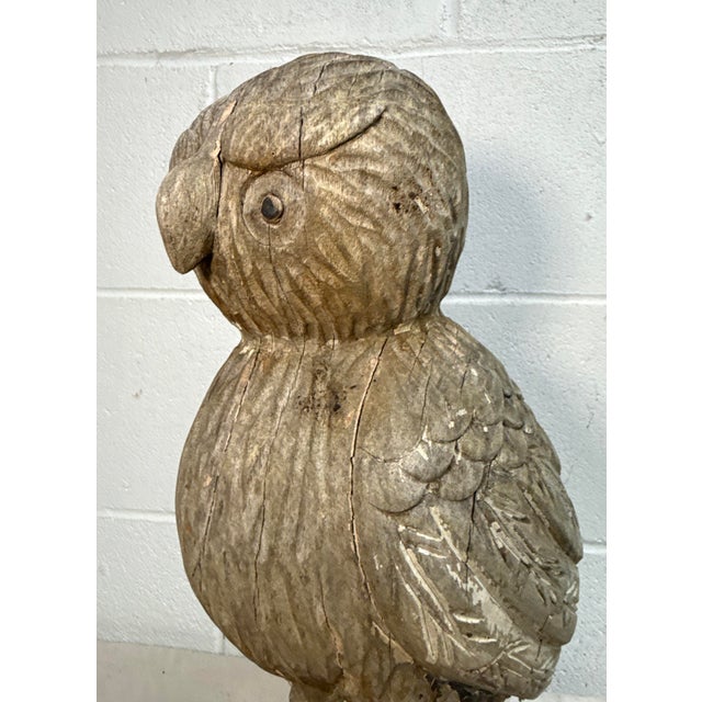 1950s Share Large Hand Carved Solid Wood Folk Art Owl Sculpture Statue Figure For Sale In New York - Image 6 of 10