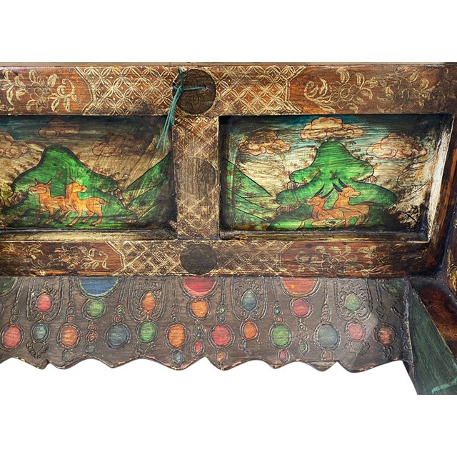 1950s Rare Large Vintage Tibetan Wood Buddha Gong & Stand 32.5" H For Sale - Image 5 of 11