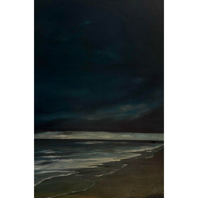 Evening Seascape Original Oil Painting Vertical Titled "7:42 p.m.'' For Sale