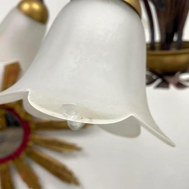 Metal Large Florentine Style Metal Slender Leaves Chandelier, Italy, 1980s For Sale - Image 7 of 9