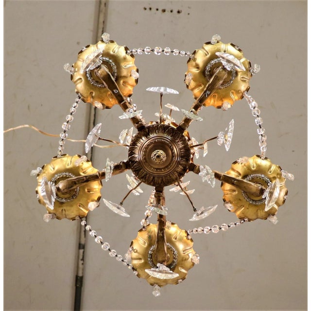 Vintage Maison Jansen Gilt Brass and Crystal Chandelier For Sale - Image 12 of 13
