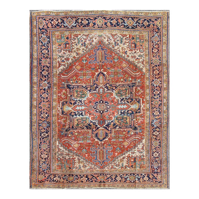 Antique Colorful Persian Heriz Rug With Geometric Patterns and Intricate Design 8'3"x10'4" For Sale