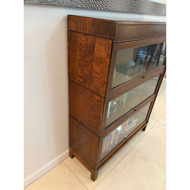Antique Tiger Oak Barrister/Lawyer’s Bookcase With G.R.M. Mark Intact For Sale - Image 9 of 11
