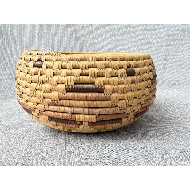 Wood Small Vintage Hand Woven Coil Basket For Sale - Image 7 of 10