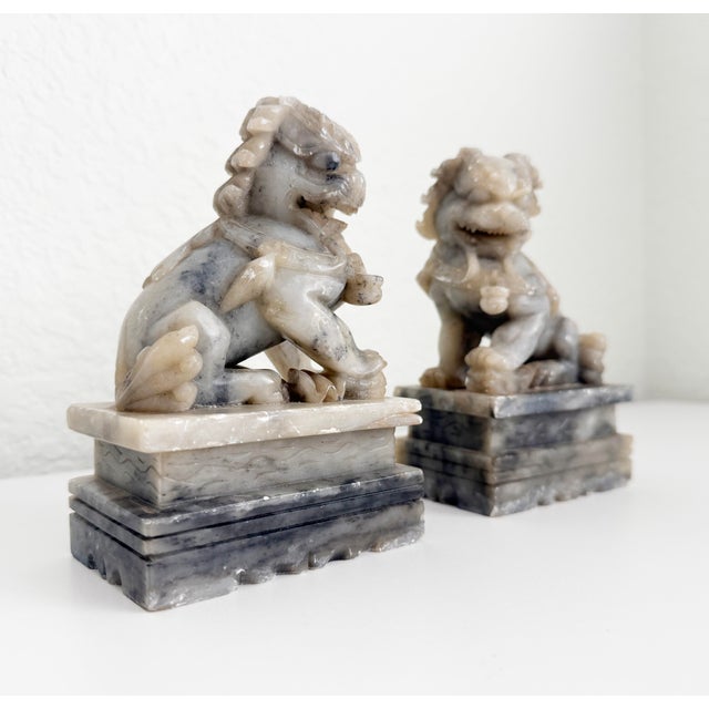 Mid 20th Century Vintage Carved Soapstone Chinese Foo Dogs- a Pair For Sale - Image 5 of 12