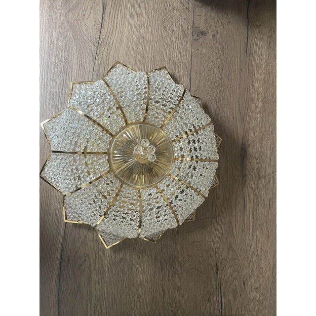 Exceptional Signed Palwa Austrian Lotus Flush Mount - 24k Gold Plated Frame & Hand Beaded Crystal For Sale In Miami - Image 6 of 8