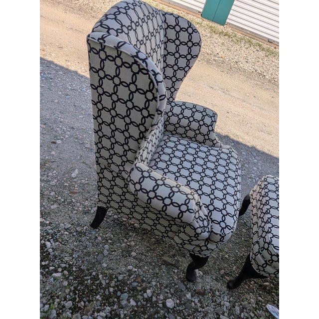 Sylvia Wingback Chair With Ottoman/Stool. Model Is a Traditional Queen Anne Style Chair With Cabriole Legs and Rolled Arms. For Sale - Image 9 of 14