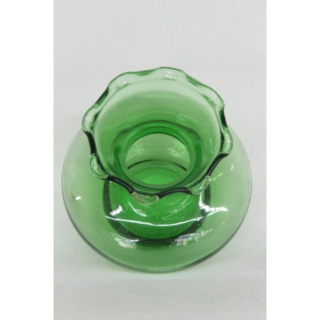 Anchor Hocking Style Emerald Green Glass Ruffled Rim Small Vase | Chairish