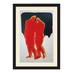 1960s Mid Century Original Lithograph, Couple, Framed