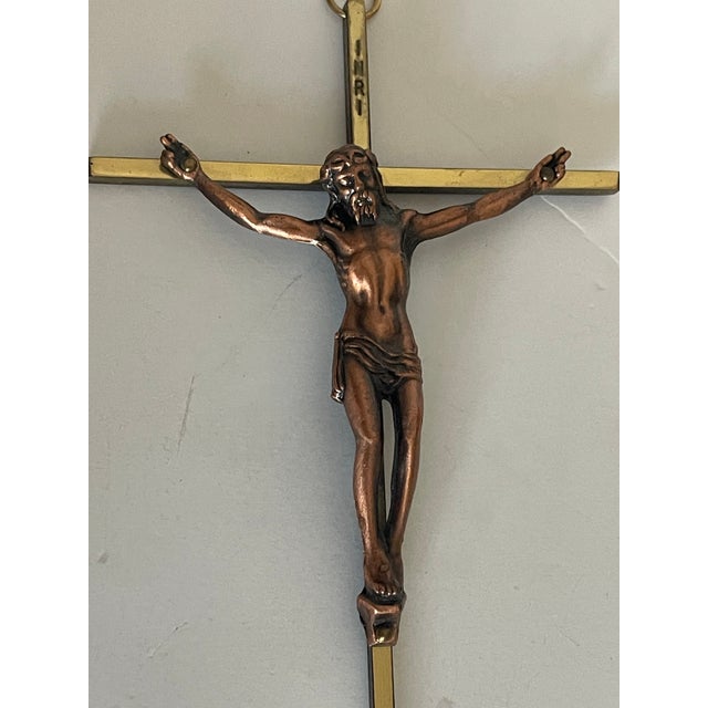 American Antique Bronze Crucifix on Brass Cross For Sale - Image 3 of 5