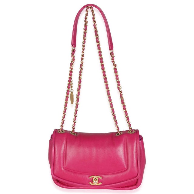Pink Dark Pink Lambskin Medium Simply Flap Bag For Sale - Image 8 of 9