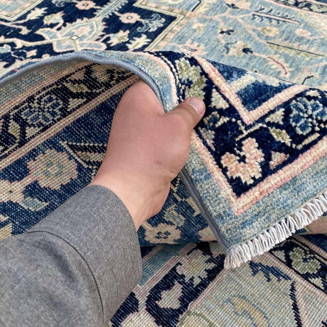 Textile Blue Persian Heriz Hand-Knotted Wool Rug - 8'9" X 11'8" For Sale - Image 7 of 8
