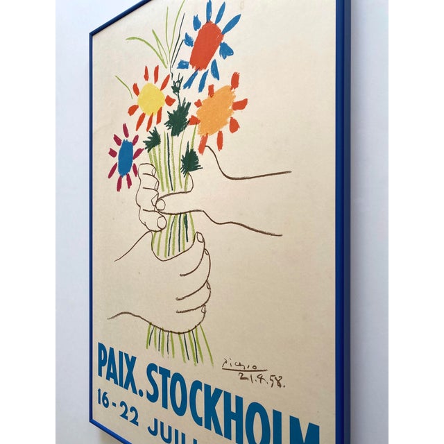 Pablo Picasso Vintage 1958 Mid Century Modern Lithograph Print " Bouquet of Peace " Framed Paix Stockholm Poster For Sale - Image 12 of 15
