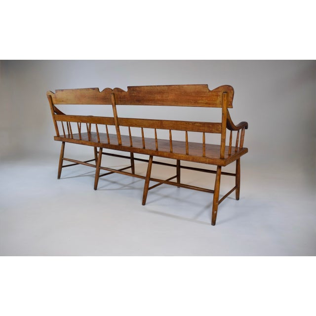 Wood American Half Spindle Back Mid 19th C. Pine, Poplar Bench For Sale - Image 7 of 18