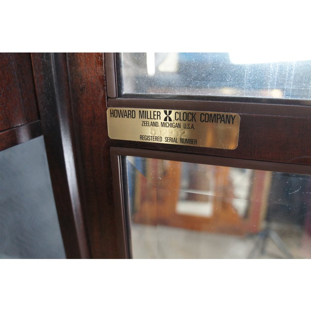 Vintage Howard Miller Georgian Style Flame Mahogany Moon Dial Grandfather Clock For Sale - Image 12 of 16