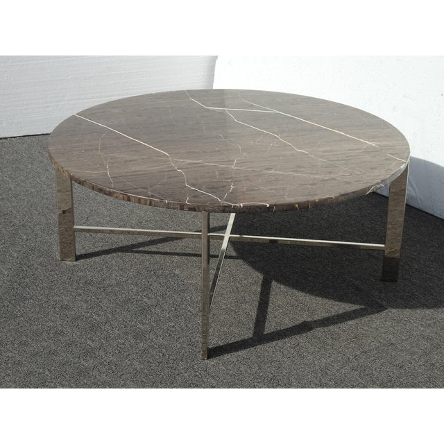 Vintage Modern Marble Style & Chrome Brown Coffee Table For Sale In Los Angeles - Image 6 of 16
