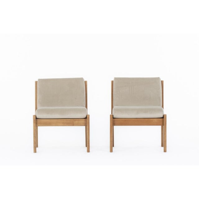 Set of 2 low chairs designed by French cabinetmaker: Andre Sornay during the 60s in France Structure with four feet in...