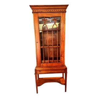 Vintage Mahogany Display Cabinet With Gothic Arch Glazing. For Sale