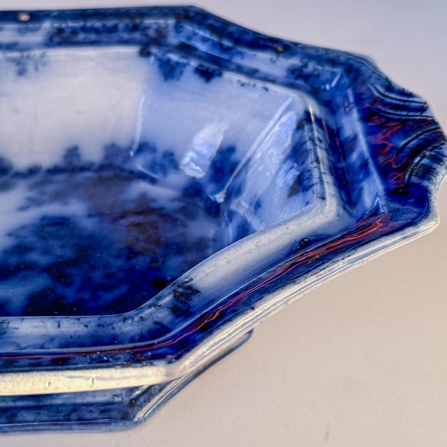 Antique Sobraon Flow Blue Octagonal Footed Bowl For Sale - Image 4 of 11